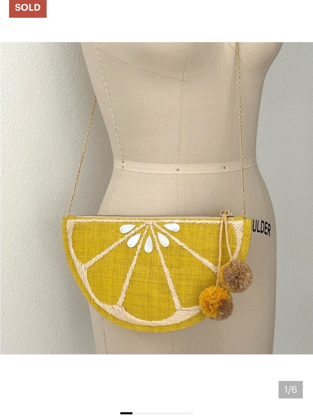 J Crew KAYU Limon Crossbody/Clutch Bag Yellow Raffia, Mother of Pearl Shell